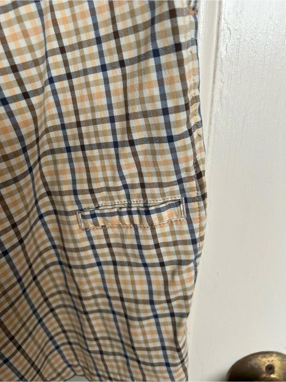 Tommy Bahama Beige and Navy Plaid Flat Front Shorts